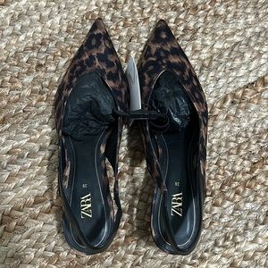 NWT Zara Leopard Satin Kitten heel, sz 38